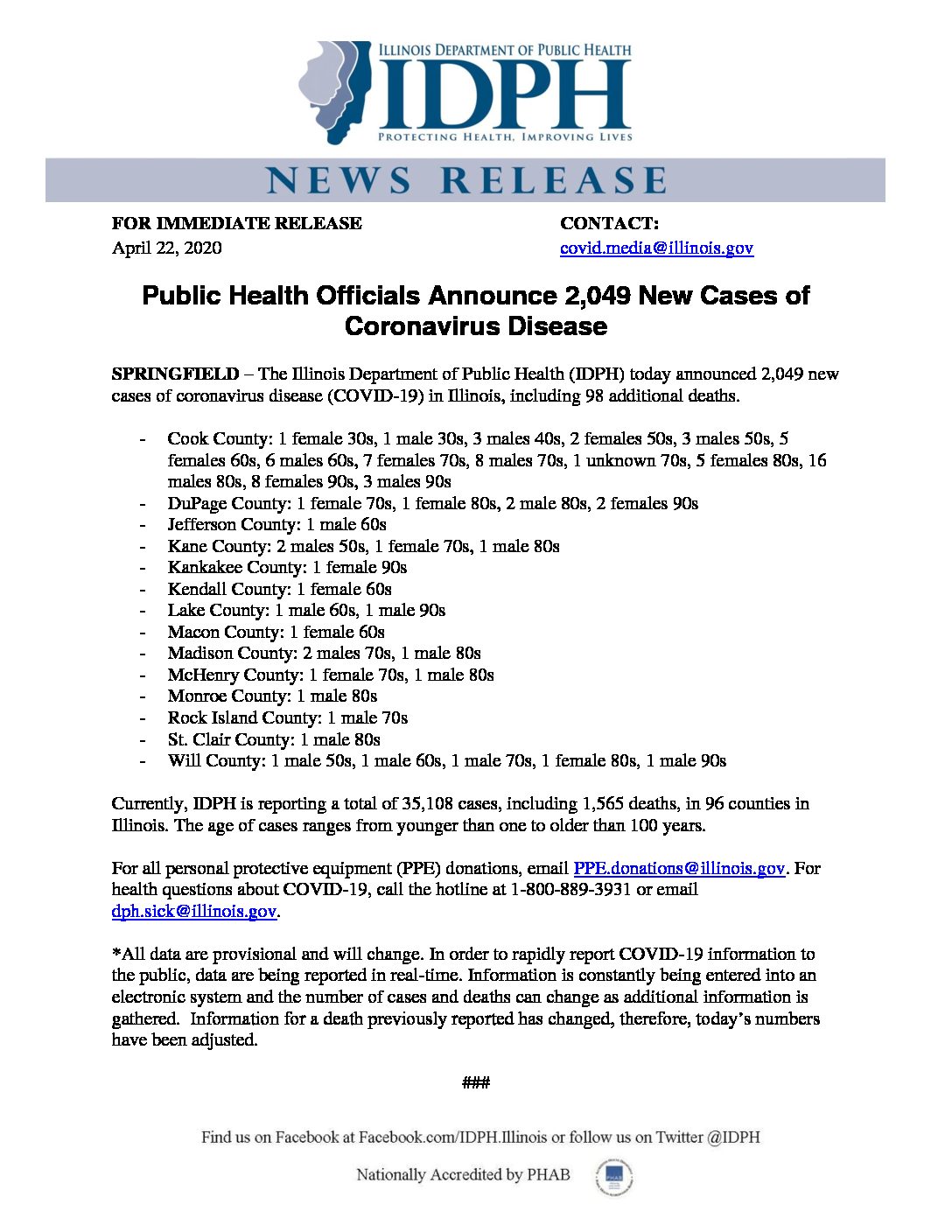 IDPH News Release