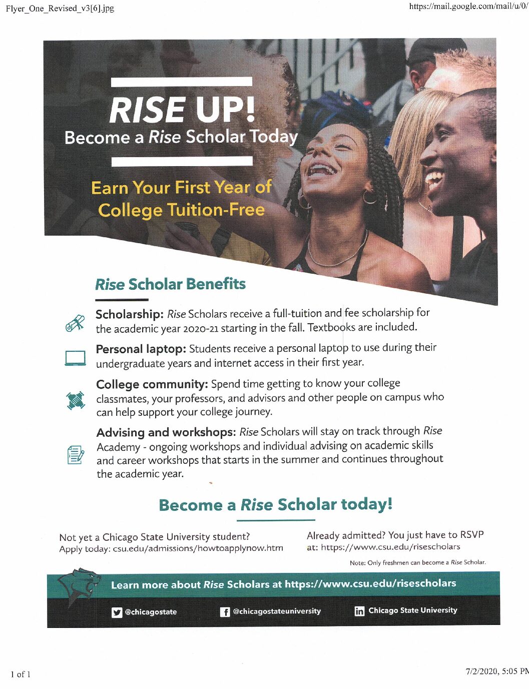 Become a Chicago State University Rise Scholar Today…..